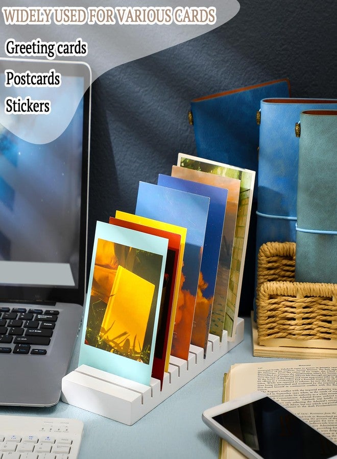 Marsui Greeting Card Display Stand 12 Slot Wooden Card Holder Rack Tabletop Photo Organizer for Vendor Postcards Post Sticker Bookmark Home Office Decoration(White) - Image 3